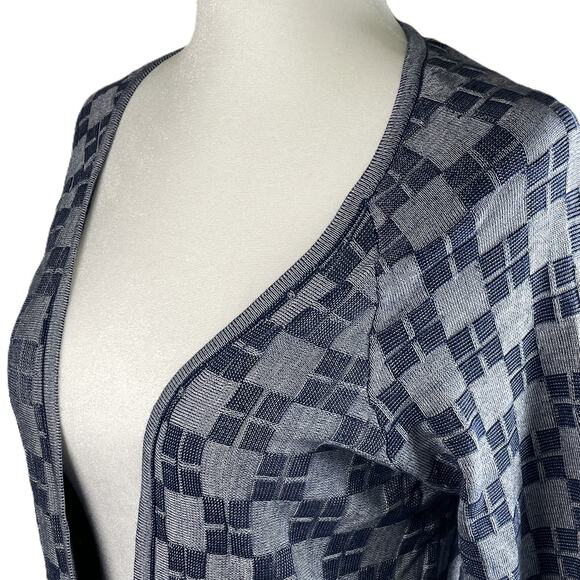 HWR‎ Anthropologie Cardigan Small Navy Gray Checkerboard Silk Cotton Blend - Picture 9 of 15